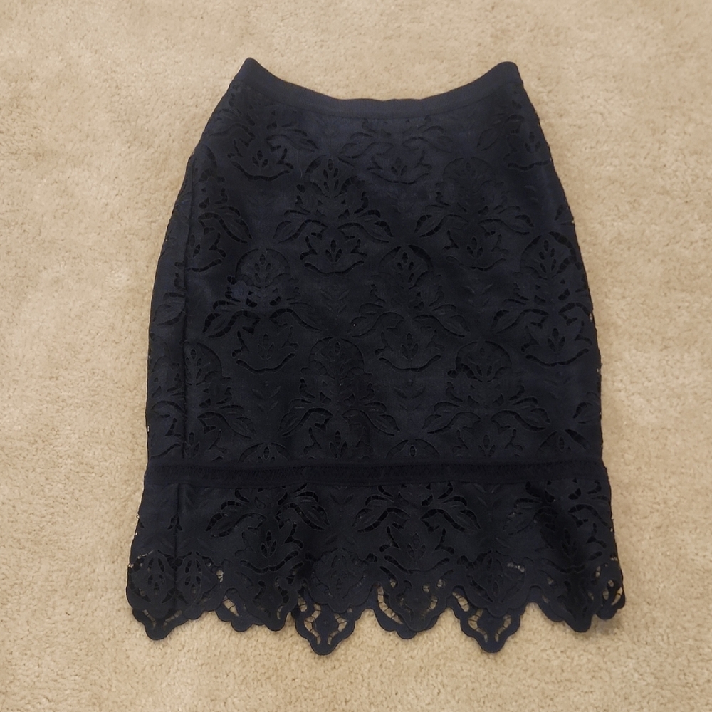 Ann Taylor Navy Lace Pencil Skirt
